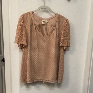 Anthropologie Lace Sleeve pink Top